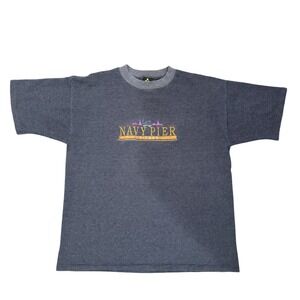 Vintage 90s HL Miller Gold Navy Pier Chicago Shirt XL Blue Waffle Knit USA Made